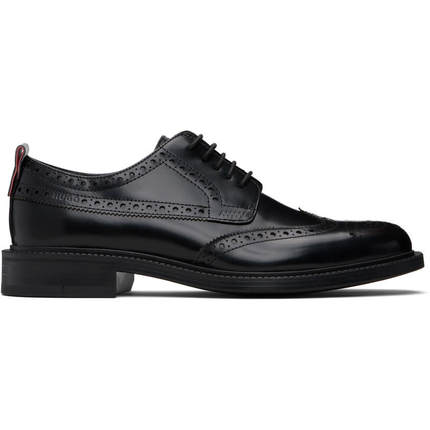 Hugo 男士 休闲皮鞋 黑色 Brogue Details Leather 德比鞋