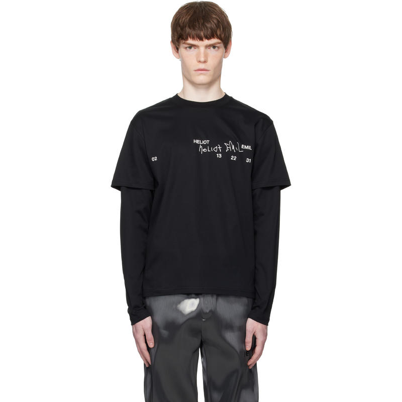 Heliot Emil 男士 T恤 黑色 Fulgens 长袖 T 恤