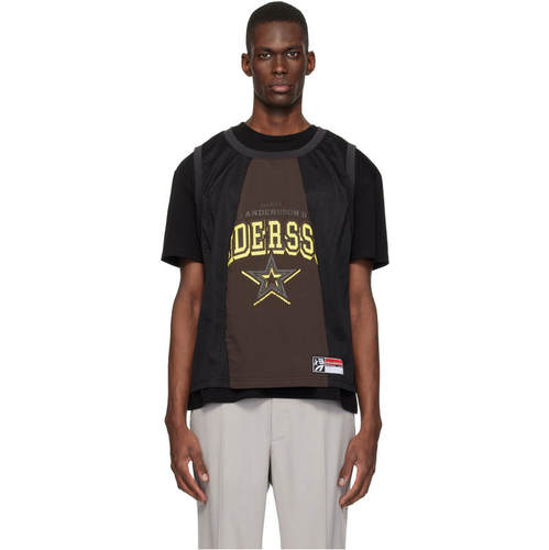 Andersson Bell 男士 T恤 黑色  棕色 Basketball Jersey Layered