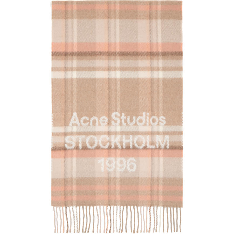 Acne Studios 女士 围巾 驼色  粉色 Wide Check Logo 围巾