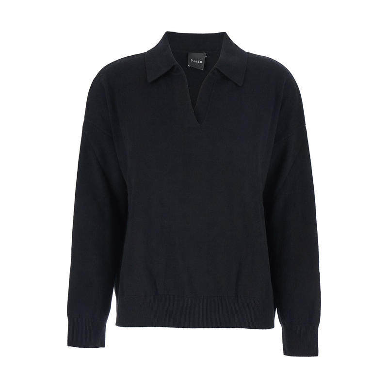 Plain. 女士 FW25 毛衣 黑色Polo风格V领羊绒女士毛衣