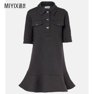 女款 式 Ganni 条纹棉质Polo衫 连衣裙 迷衣时尚
