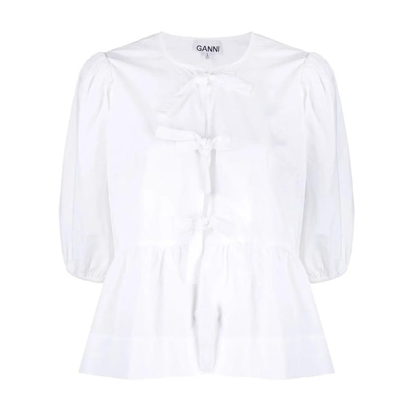 Ganni 女士 SS26 衬衫 棉质府绸荷叶边女士衬衫