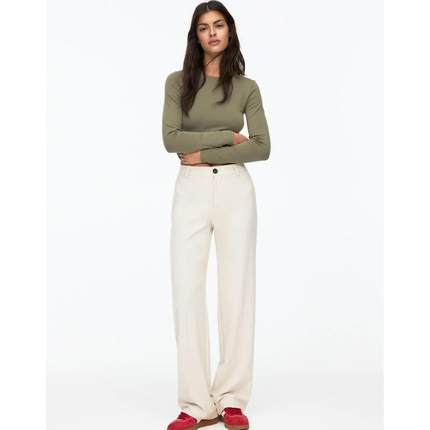 Pullbear 女士 长裤 直筒精细剪裁裤子(本色)