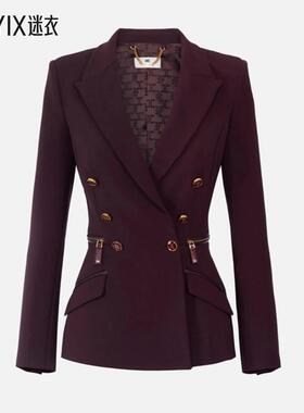 【秋冬新品】Elisabetta Franchi 女款暗红色双排扣西装外套 迷衣