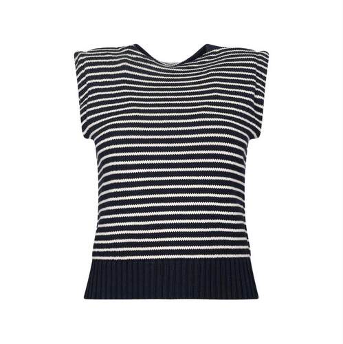 Weekend Max Mara 女士 马甲 LANDA 海军蓝针织浅褐色条纹背心