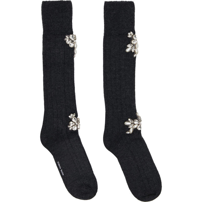 Simone Rocha 女士 袜子 灰色 Embellished Rose 长筒袜