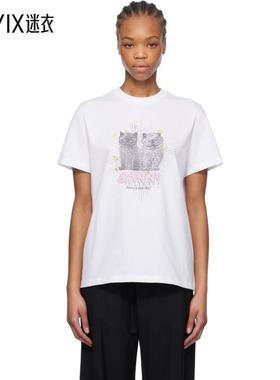 Ganni 女士白色 Basic Jersey Kittens Relaxed T 恤 迷衣时尚