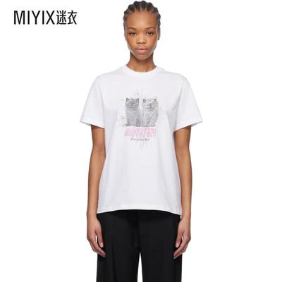 Ganni 女士白色 Basic Jersey Kittens Relaxed T 恤 迷衣时尚
