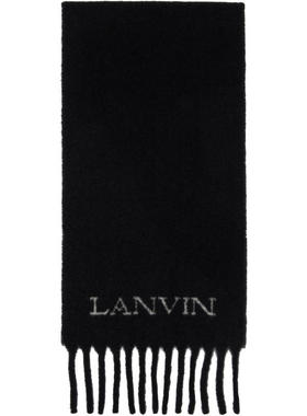 Lanvin 男士 围巾 黑色 Fringed Wool 围巾