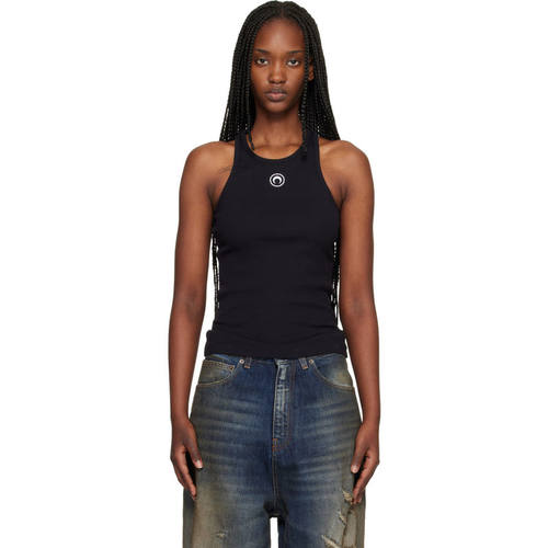 Marine Serre 女士 SS26 背心 黑色 Moon Logo Ribbed Jersey