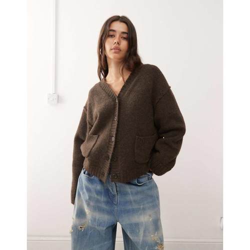 Weekday 女士 开衫 宽松款V领棕色混纺针织开衫