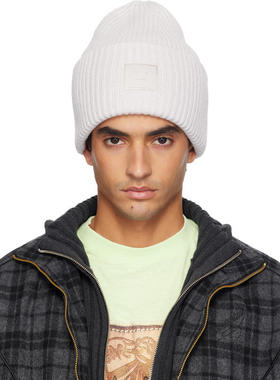 Acne Studios 男士 毛线帽 灰色 Large Face Logo 毛线帽