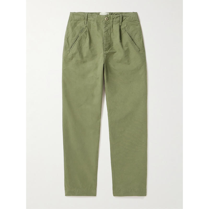 Folk 男士 长裤 Assembly 直筒褶裥棉质斜纹布裤子