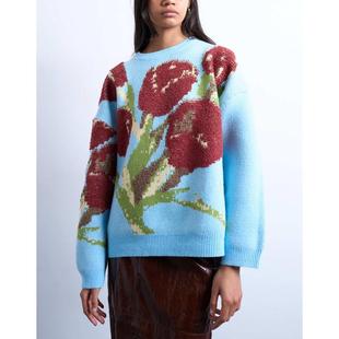 女士 蓝色 毛衣 织纹针织套头衫 tulip Topshop