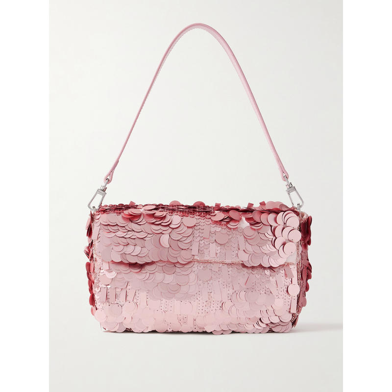 Staud 女士 FW25 单肩包 Timmy 皮革饰边亮珠片绸缎肩包