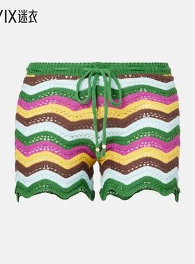 Bananhot 女款Kim 条纹钩花棉混纺短裤 迷衣时尚