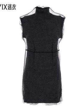 [秋冬新品]MSGM 女款Applied on Back 灰色高领带Logo拼缀羊毛女