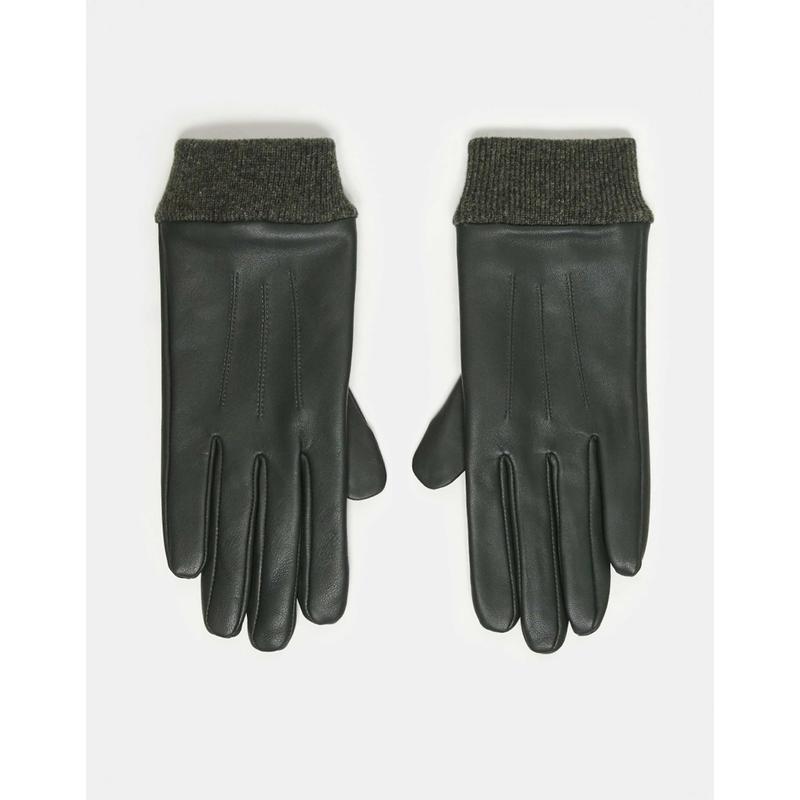 ASOS DESIGN 女士 手套 gloves 设计皮革触屏罗纹绿色手镯