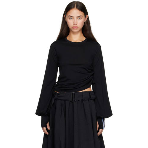 Y-3 女士 T恤 黑色 Wool Cinched Drape 长袖