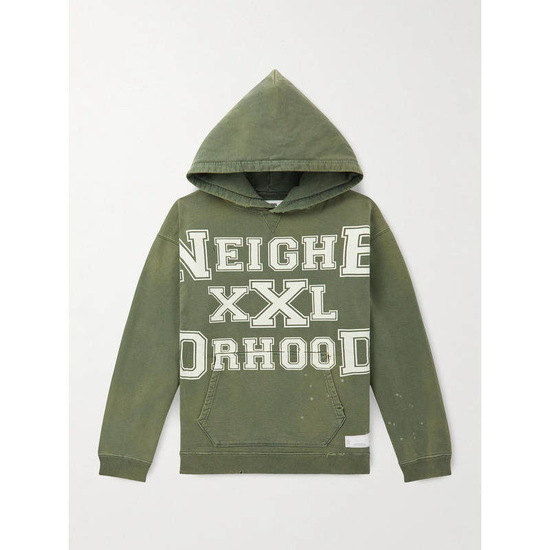 NEIGHBORHOOD 男士 SS26 卫衣 Savage 徽标印花磨破棉针织连帽衫