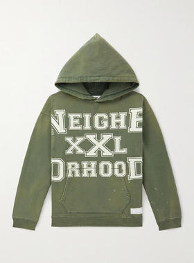 NEIGHBORHOOD 男士 SS26 卫衣 Savage 徽标印花磨破棉针织连帽衫