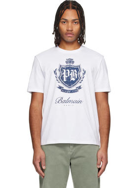 Balmain 男士 T恤 白色 College Emblem Print T 恤