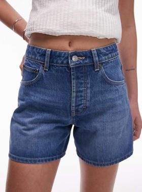 Topshop 女士 牛仔短裤 Editor 牛仔中长蓝色短裤