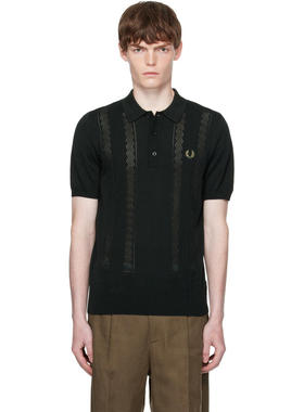 Fred Perry 男士 POLO衫 绿色 Pointelle Panel Knitted Polo 衫