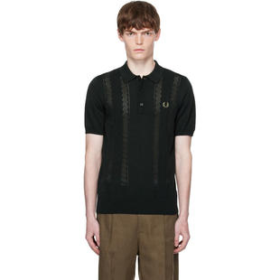 Fred Perry 男士 POLO衫 绿色 Pointelle Panel Knitted Polo 衫