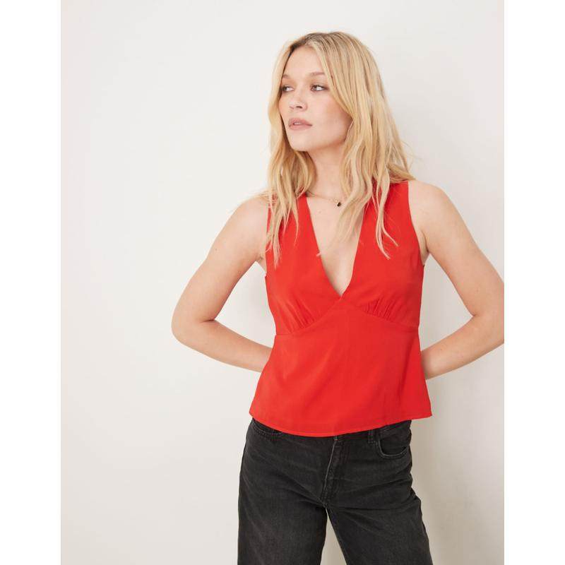 Abercrombie  Fitch 女士 T恤 深V领无袖红色上衣