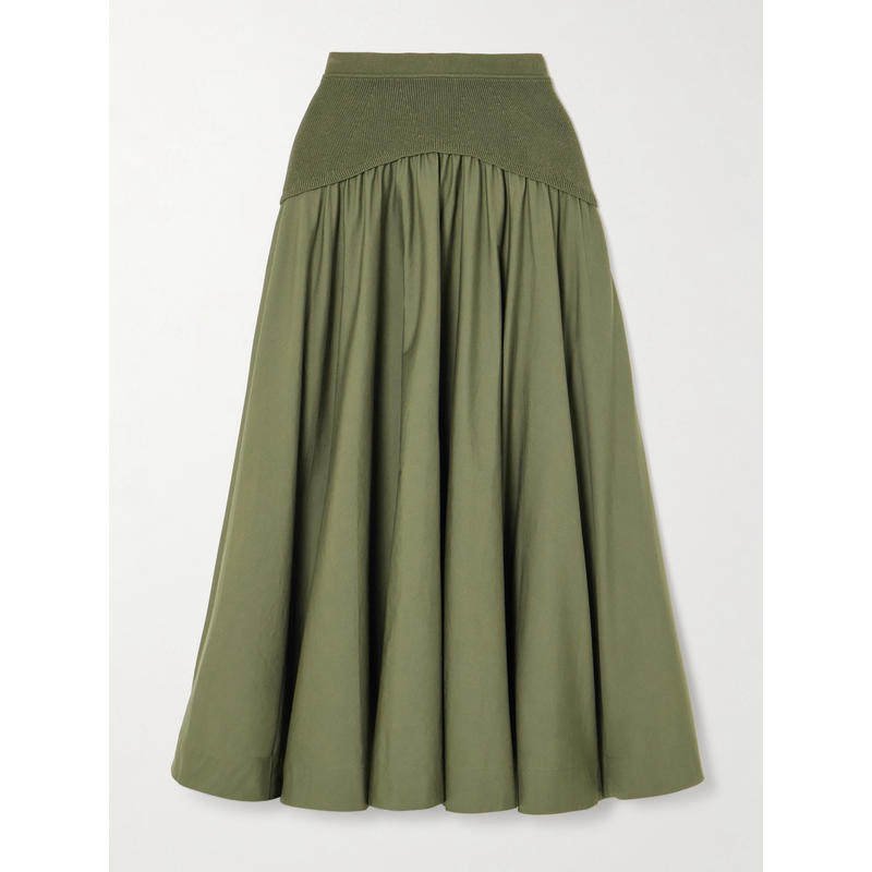 SIMKHAI 女士 中长裙 Ovie 褶裥罗纹针织修饰棉质府绸中长半身裙