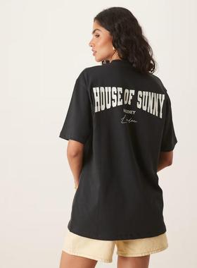 House Of Sunny 女士 T恤 hackney 徽标宽松款T恤(乌黑)