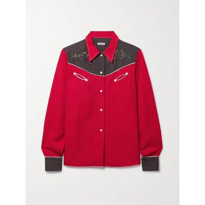 Bode 女士 衬衫 精饰刺绣棉混纺斜纹布帆布衬衫,女装/女士精品,真丝上装,淘宝优惠券,粉丝福利购,淘宝优惠卷