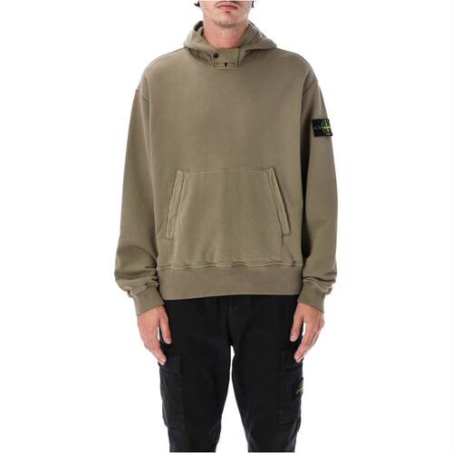 Stone Island 石头岛 男士 卫衣 Island 石头色磨毛有机棉连帽衫