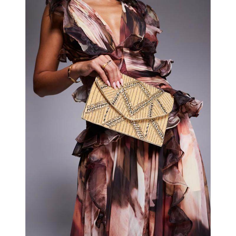 True Decadence 女士 斜挎包 珠饰信封金色挎带手包