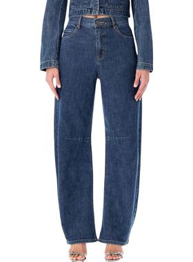 Self-Portrait 女士 FW25 牛仔长裤 barrel-leg 高腰蓝色牛仔裤