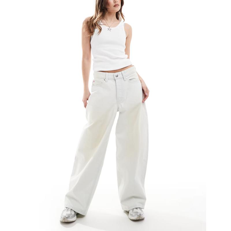 Monki 女士 牛仔长裤 Peggy 低腰束腰超宽松水洗牛仔裤(浅蓝)