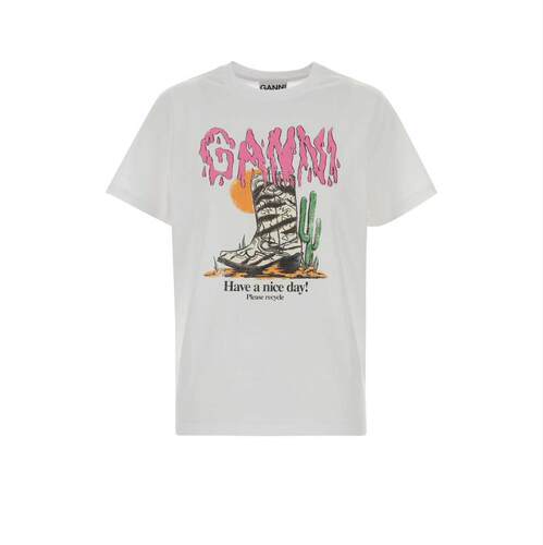 Ganni 甘尼 女士 FW26 T恤 白色棉质