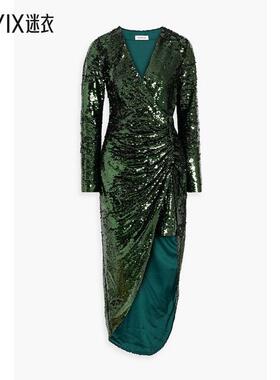 SIMKHAI女士 Emersyn 褶皱珠片薄纱中长连衣裙  迷衣时尚