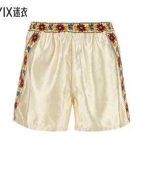 Bode 男款Candyfloss 米白色缎面百慕大短裤 迷衣时尚