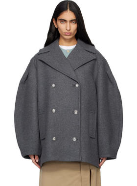 Ganni 甘尼 女士 大衣 灰色 Wool Oversized Midi 双排扣