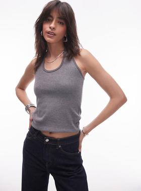 Topshop 女士 马甲 罗纹挂脖上衣(灰色)
