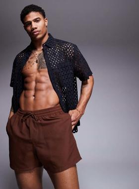ASOS DESIGN 男士 泳裤 设计短款深褐色泳裤