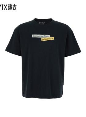 【早秋新品】Palm Angels Front 黑色圆领带Logo印花棉质男士T恤