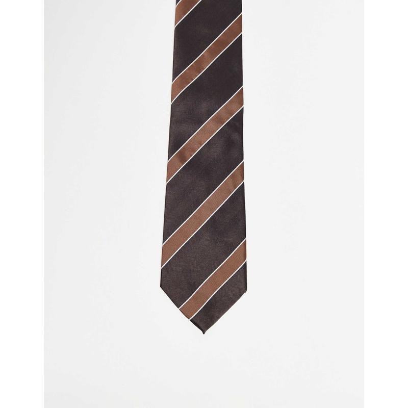ASOS DESIGN 男士 领带 设计宽绸缎条纹棕色领带