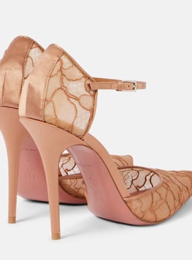 Amina Muaddi 女款Barbara 105 绸缎边系带浅口鞋 迷衣时尚