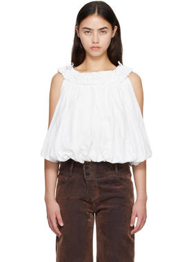 CPLUS Series 女士 背心 白色 Crew-Neck Pleated Bubble 上装