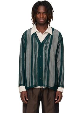 South2 West8 男士 开衫 绿色 Poly Lace V-neck 开衫