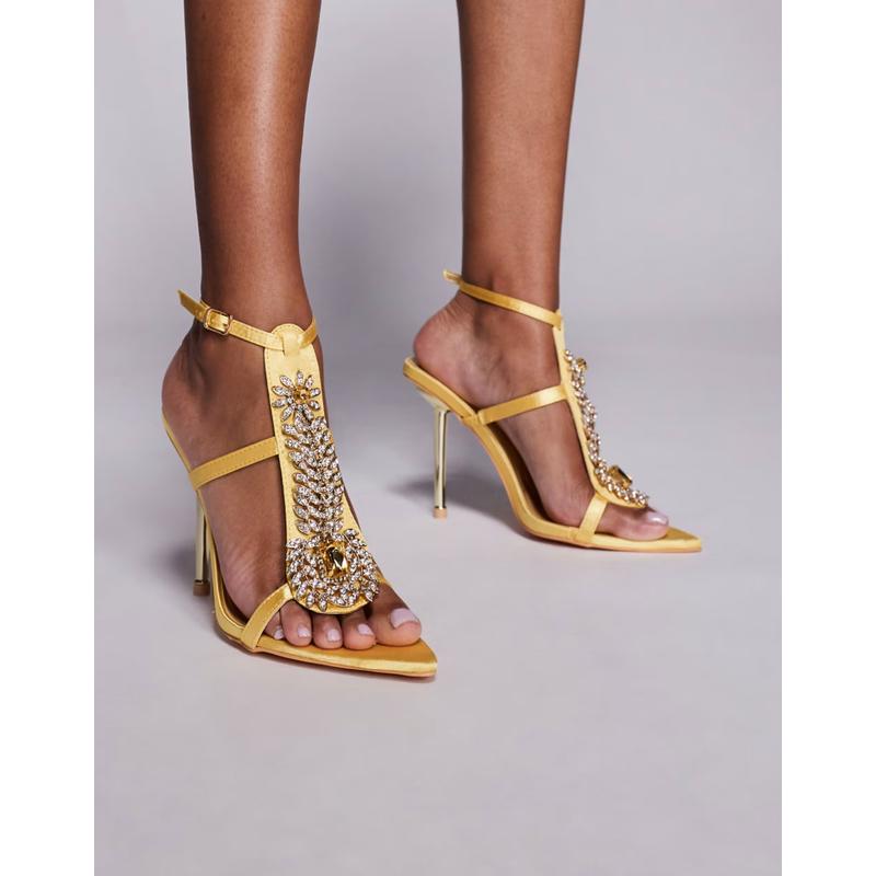 Azalea Wang 女士 凉鞋 Wang Wyatt 杜鹃红笼状精饰高跟金色凉鞋